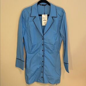 Zara Light Blue Shirt with Black Piping